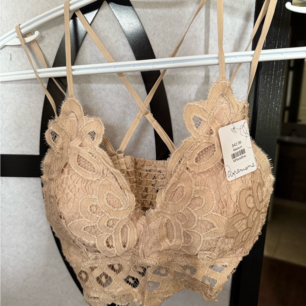 Ivory Lace Bralette with Plunging Neckline and Adjustable Straps